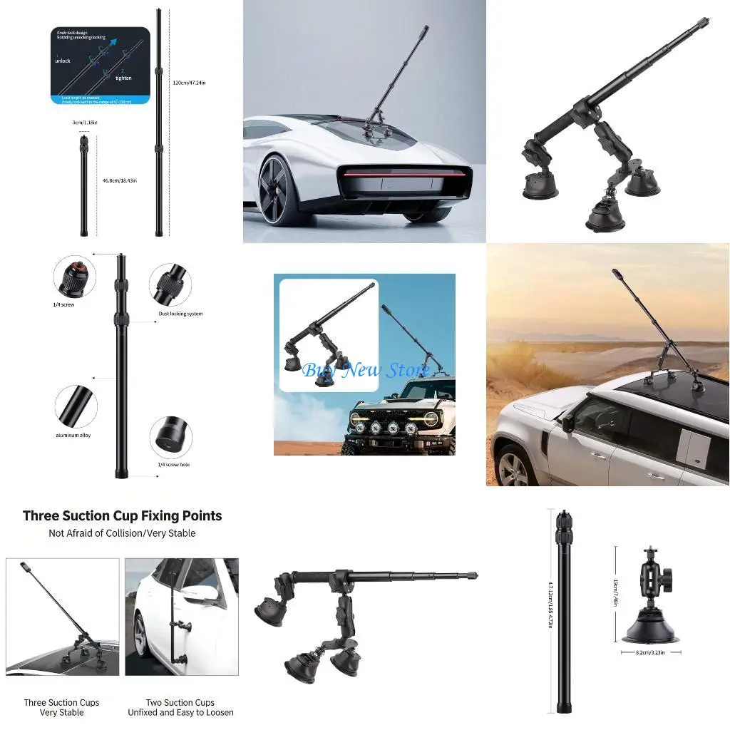 

20CE Three Point Suction System Roof Top Camera Holder 1.2m Telescopic For Action Shots