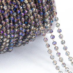 1meter Stainless Steel Gold Color Chain Crystal Stone 3.5mm Purple Bead Chains for Women Jewelry Making DIY Sweater Beaded Chain