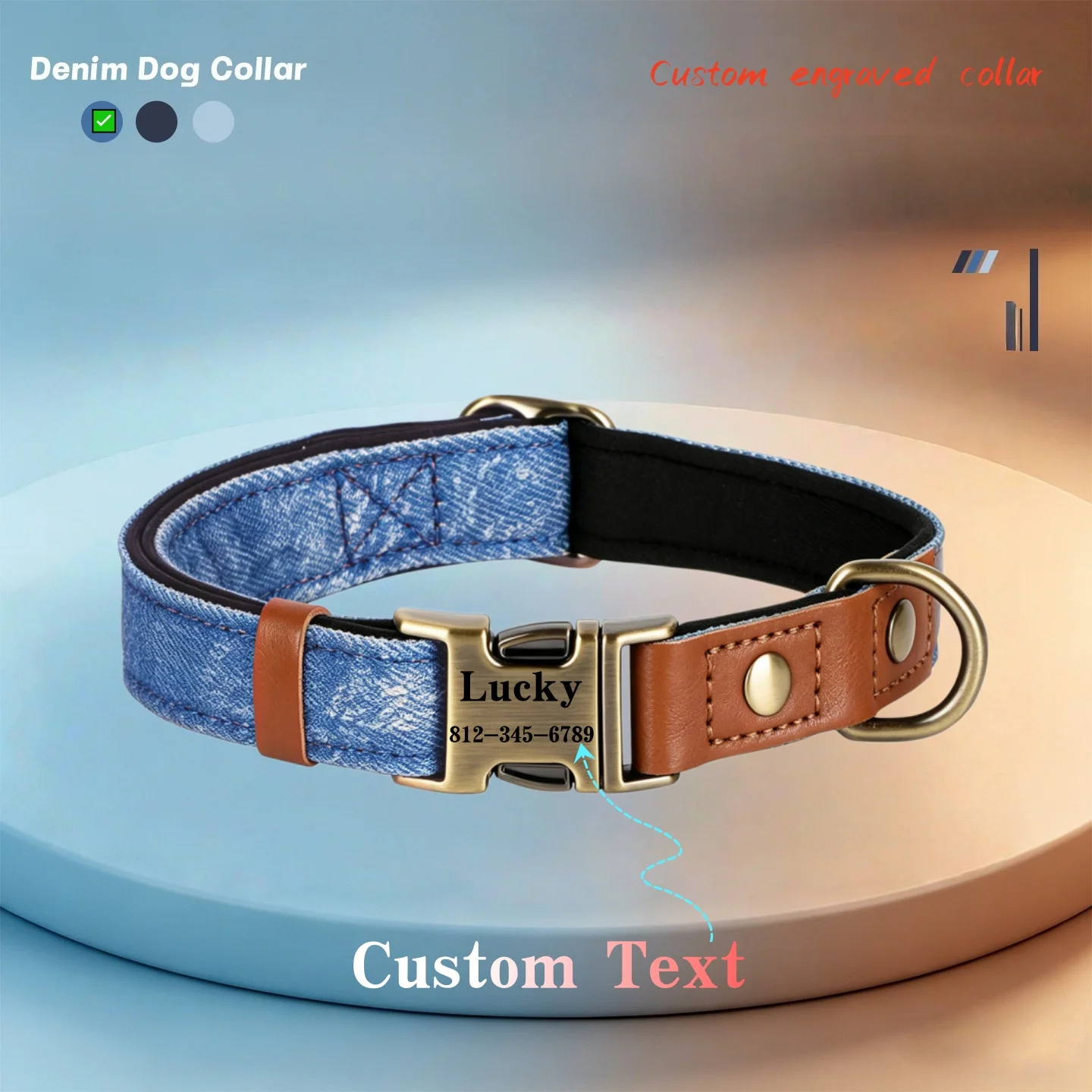Maßgefertigtes Denim-Hundehalsband Gravierte Hundehalsbänder Verstellbares Haustier-ID-Halsband Langlebig für Kleine Mittlere Große Hunde – Detail 7