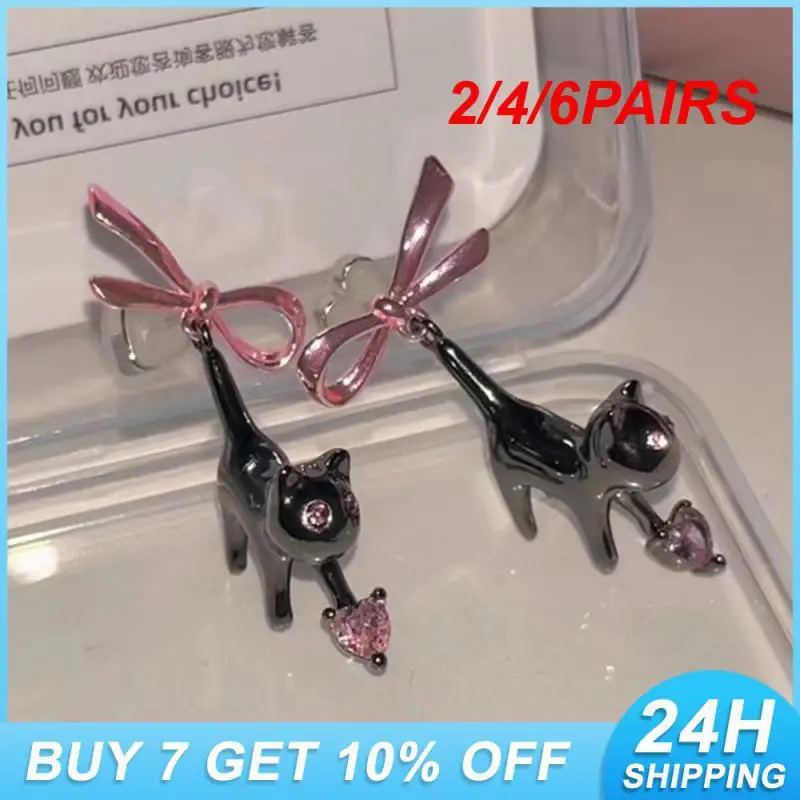 2/4/6PAIRS Electroplating Spice Girl Earrings Heart Female Accessories Personality Earrings The Most Popular Bow