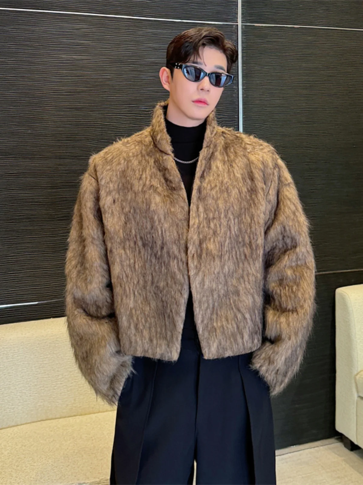 

American Retro ort Fur Jaet Men's Loose Fit Luxury Street Sle Autumn Winter Thiened Eco-friendly Faion Outerwear