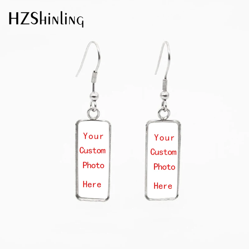 2023 New Fashion Customed Photo Tear Drop Glass Cabochon Fish Hook Earrings Personalized Jewelry Earrings OMG