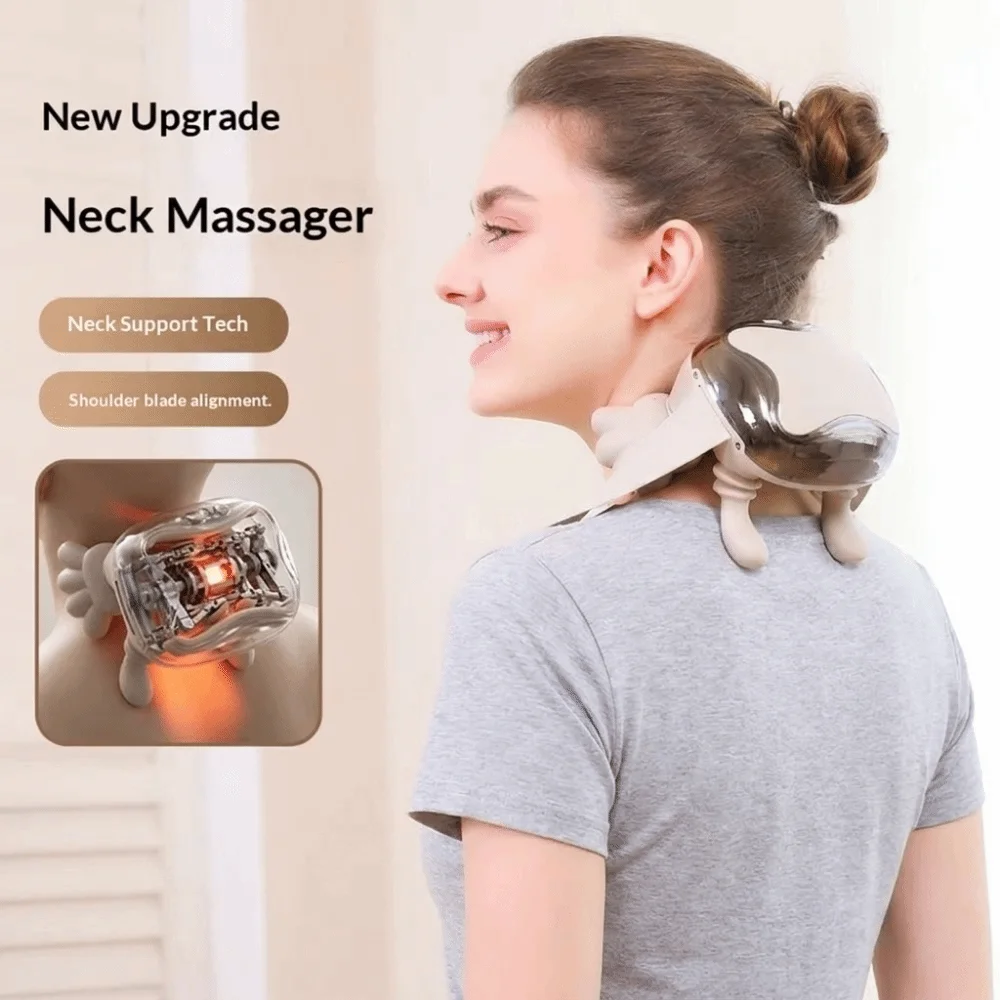 Bionic Finger Neck Shoulder Massager with Heat and Kneading Shiatsu Deep Tissue Trapezius Muscle Massager USB Charging Wireless