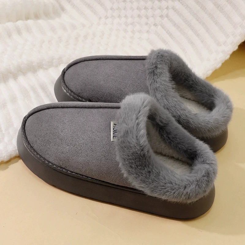 

Soft Sole Plush House Slippers Women Casual Faux Suede Non Slip Cotton Slippers Indoor Woman Platform Fur Shoes Female Winter