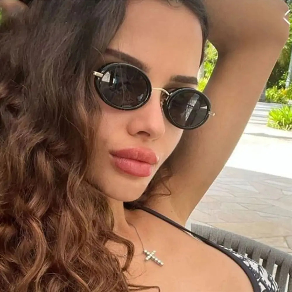 Trendy UV400 Protection Punk Sunglasses Small Vintage Oval Sun Glasses 2024 Fashion Y2K Eyewear for Women & Men
