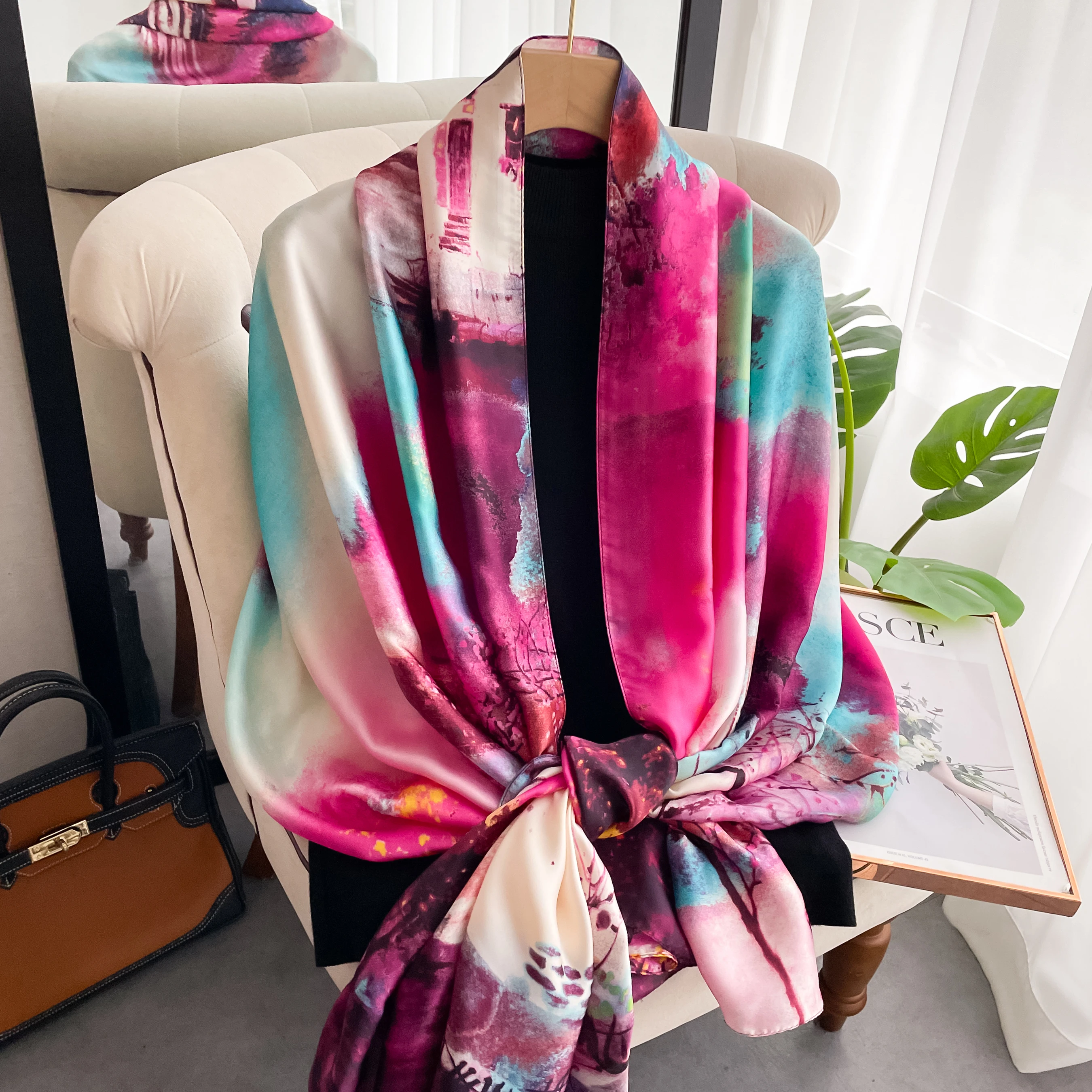 180*90cm classic Silk Scarf Women Foulard Office lady Large Fashion Print Beach Hijab shawl warp bandanna muffler pareo fashion