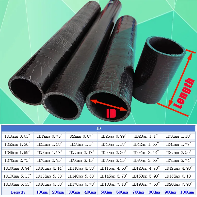 ID16-200mm blackstraight silicone intercooler tube, coolant hose length optional, high temperature and high pressure hose can be