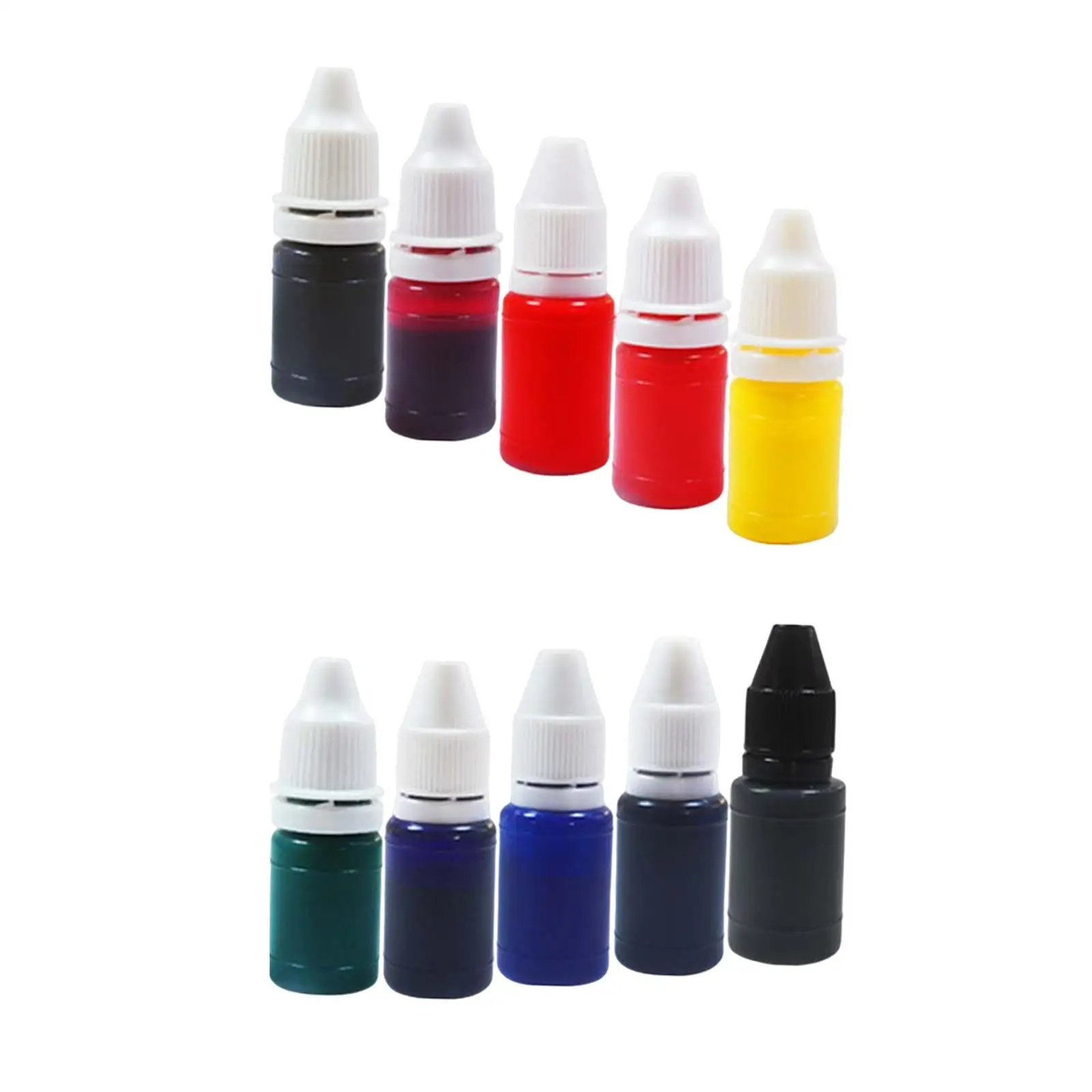 10Pcs 7ml Premium Stamp Refill  Flash Refill Ink, Orange, Green, Blue, Brown, Pink, Yellow, Purple, Black Color Wood