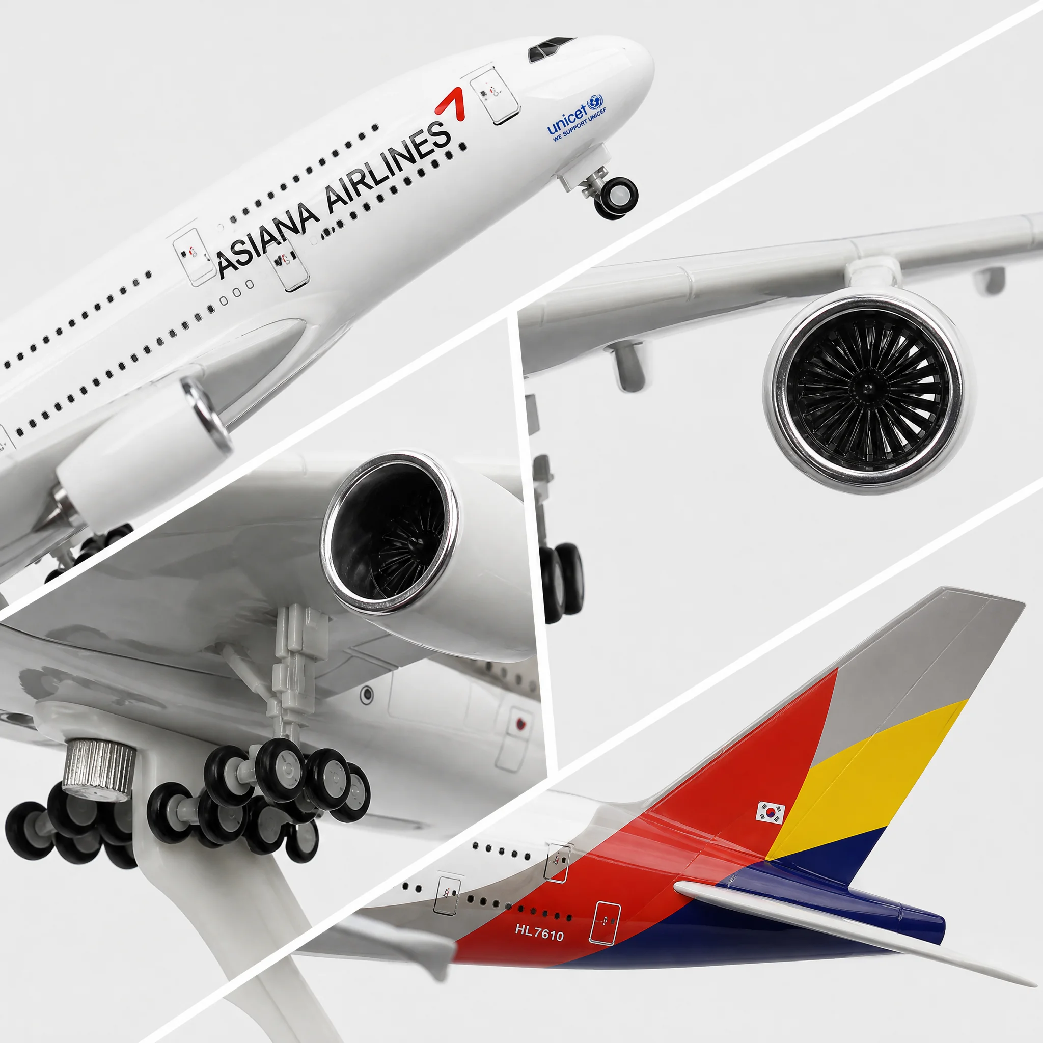 30cm Asiana Airlines A380 Miniature Airplane Model Kit Diecast Aircraft Resin With Stand For Aviation Gift or Home Decoration