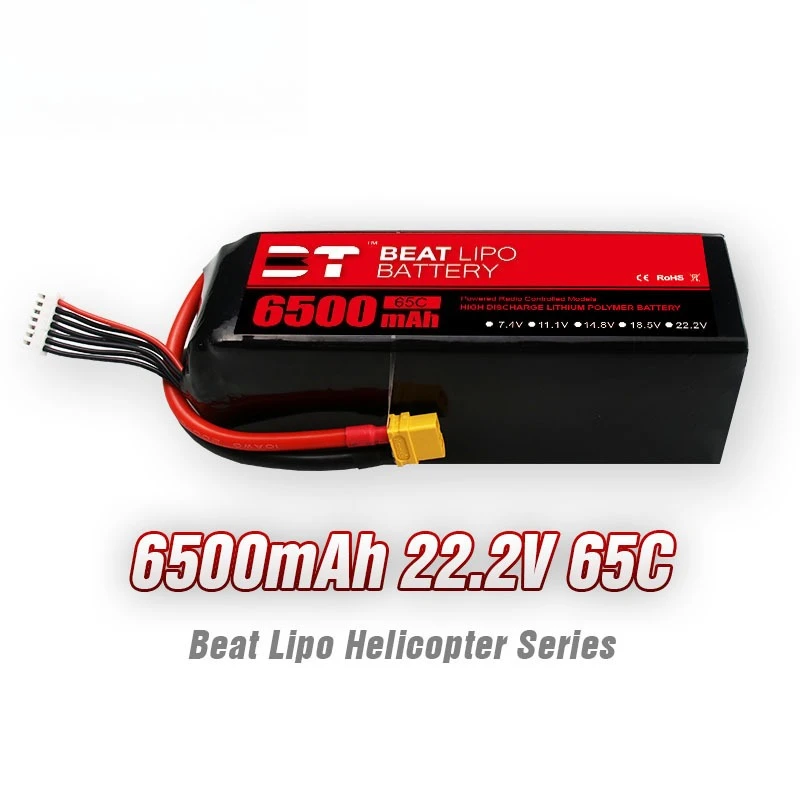 6S 22.2V 6500mAh 65C LiPo Battery with XT60 & T Plug, Rechargeable High Discharge Battery for FPV Drone RC Plane Car Helicopter