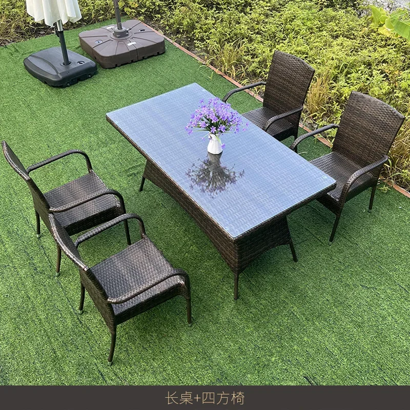 Outdoor furniture terrace rattan woven table and chair combination coffee shop with leisure and simple rattan chairs