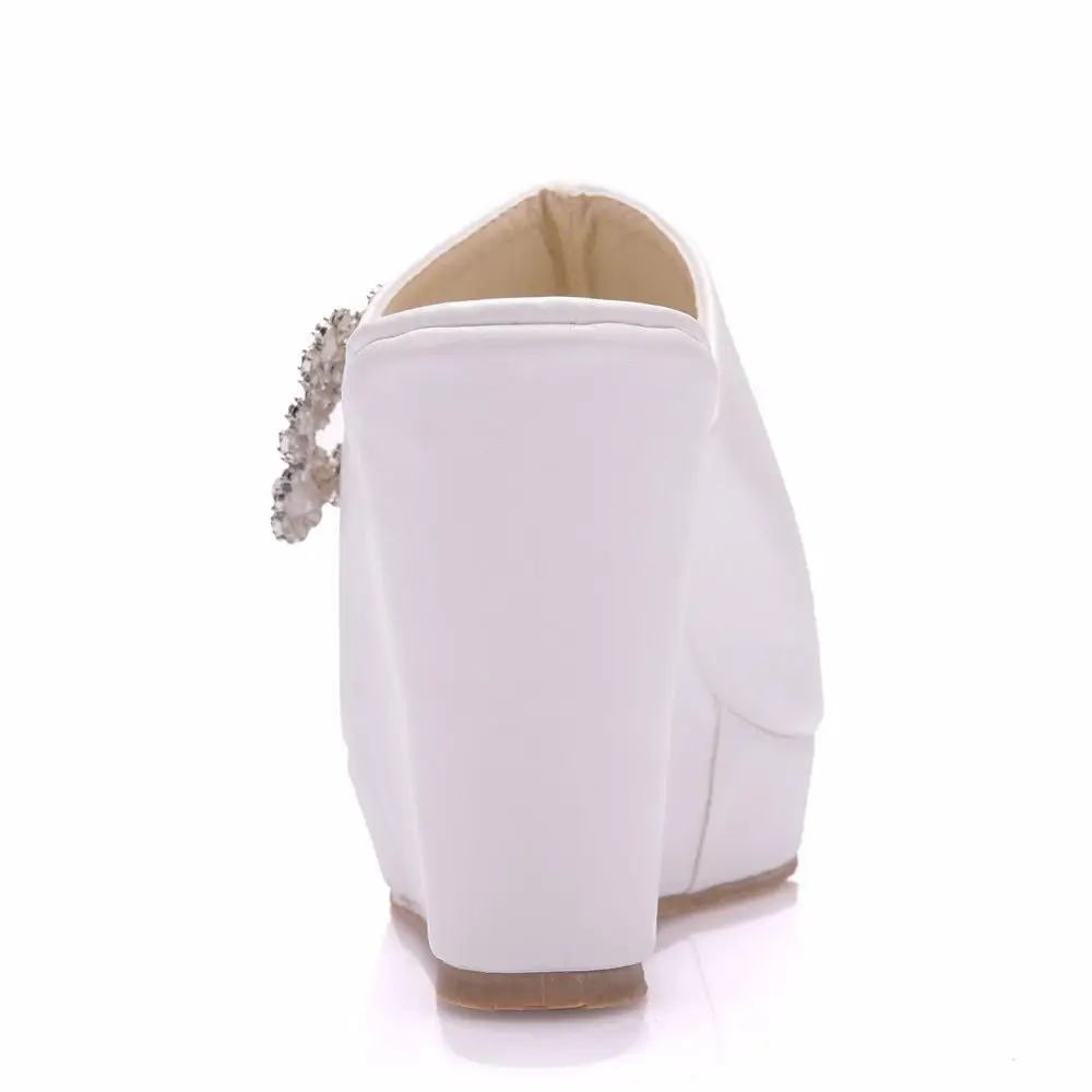 Crystal Queen Women Wedge White Shoes Wedding Stiletto Heels High Sandals Prom Party Platform