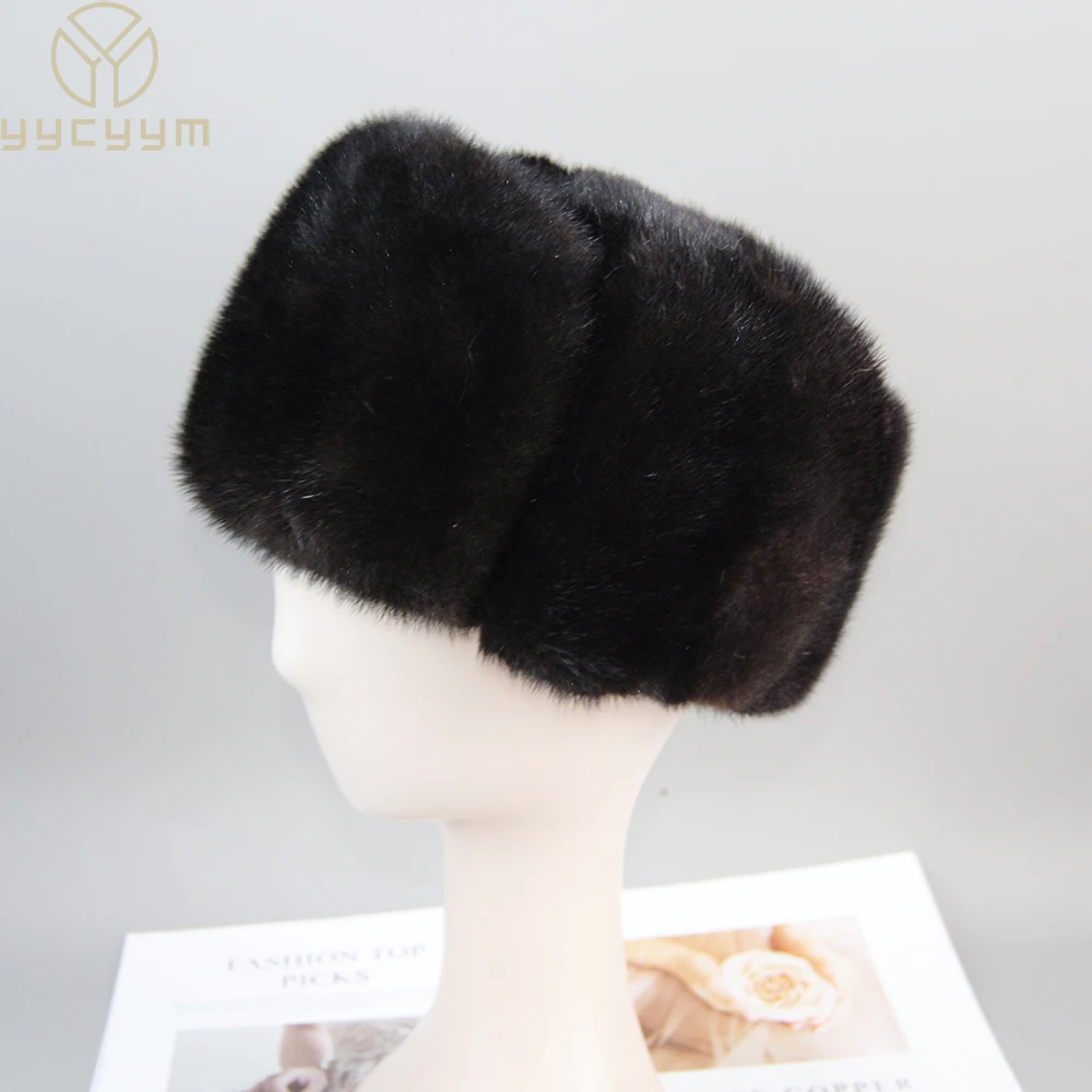 Real Mink Fur Cap Luxury Winter Whole Marten Hair Genuine Mink Fur Bomber Hats Unisex Thick Ear Warm Brown/Black Gorras Hombre