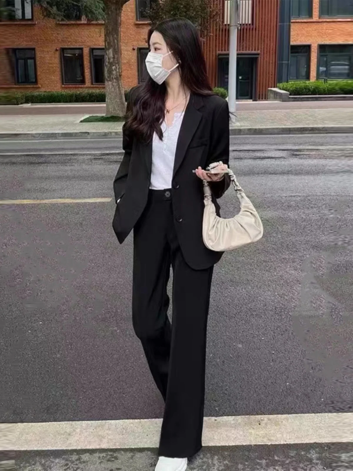 New Work Clothes Guest look Civil Servant Interview Spring and Autumn Black Loose Suit Women's Suit Suit Outerwear Business Wear