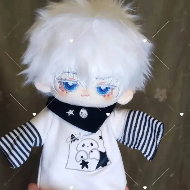 Anime papel satoru gojo bonito menino macio pelúcia boneca corpo dos desenhos animados vestir-se bonecas de algodão cosplay plushie fantoche figura brinquedos 20cm