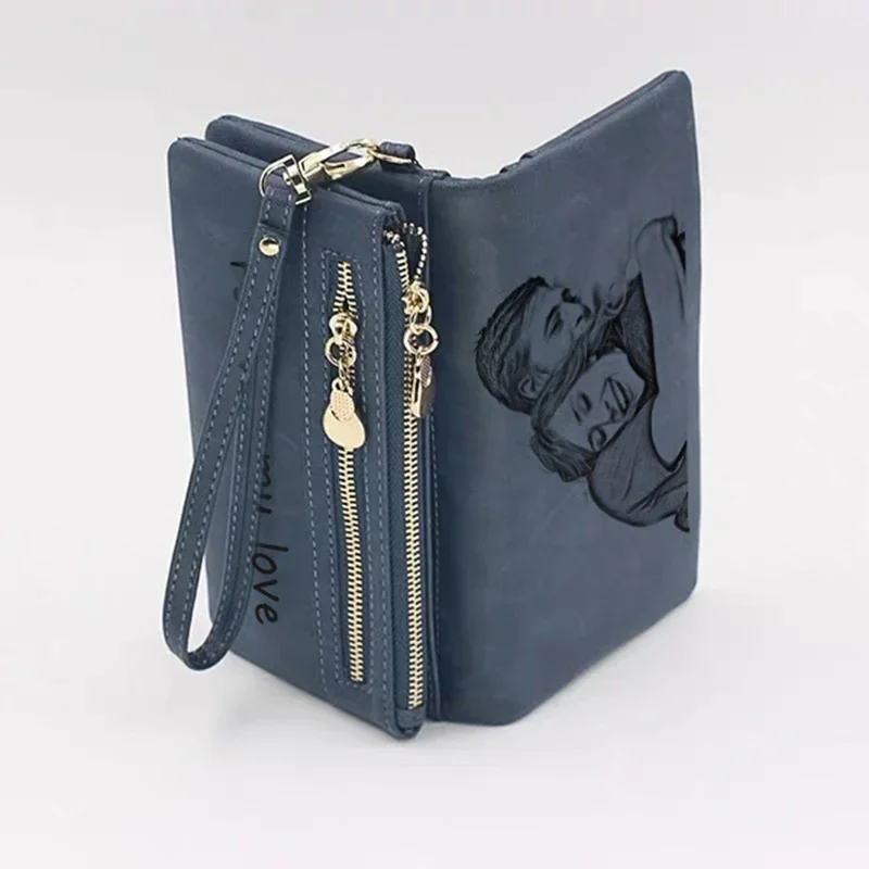 محفظة صور مخصصة محفورة للنساء بسحاب هدية فريدة من نوعها لعيد الأم هدية شخصية لمحفظة هدايا عيد ميلاد الذكرى السنوية لأمها