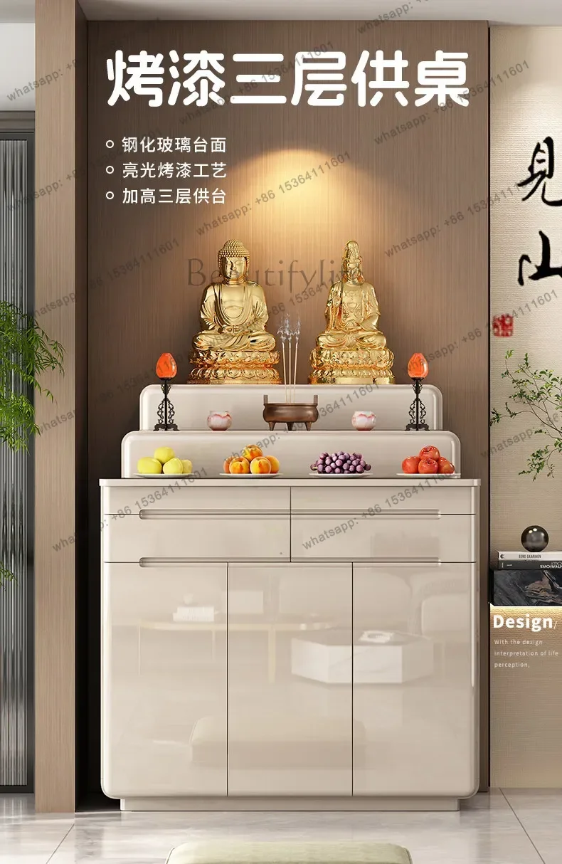 YJ Modern Minimalist Buddhist Altar Table Wall Mounted Shrine Cabinet with Storage for Home Use