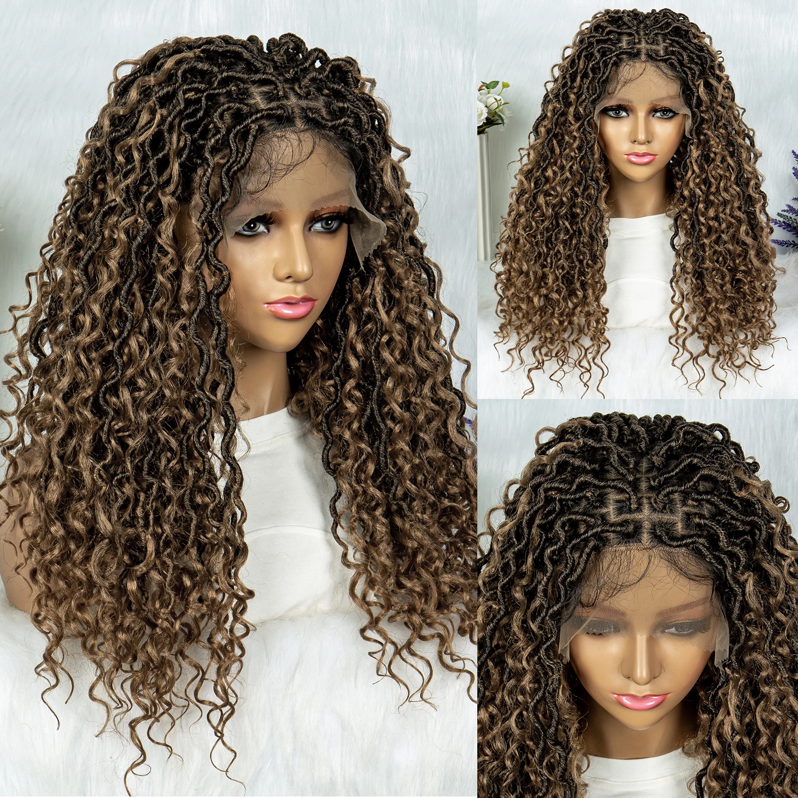 Curly End 9x6 Lace Frontal Dreadlocks Braids Wigs for Black Women Lightweight Synthetic Lace Front Braided Wig with Baby Hair