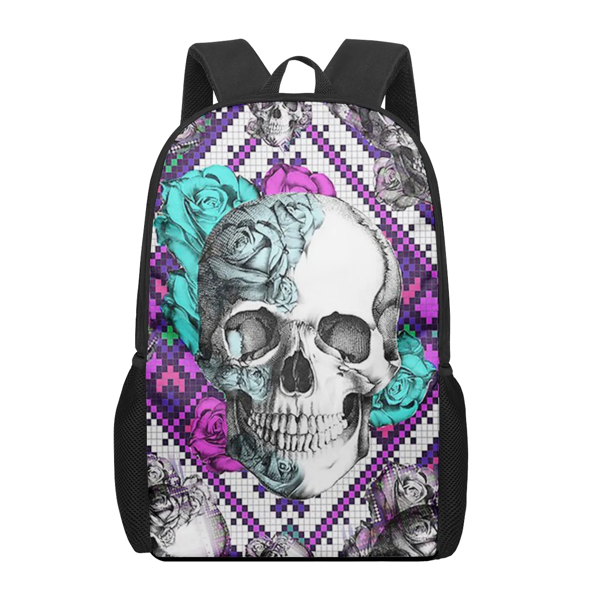 Creative Skull Print 16-inch Backpacks for Primary Students,Elementary Boys Girls To Go Out,School,Shopping,Travelling,Hiking