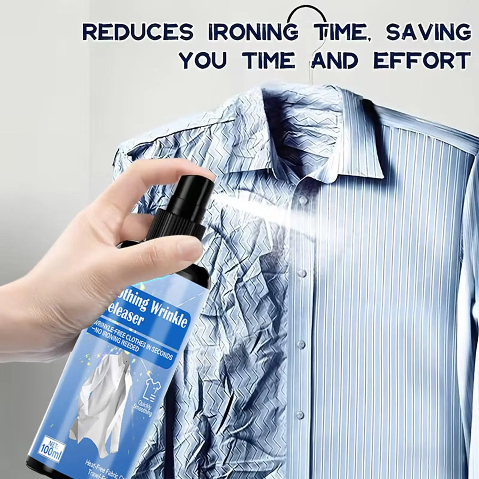 100ml Wrinkle Remover Spray Anti Static Quick Dry for Clothes Iron Free Travel Size Portable Dorm Room Home Beach Vacation