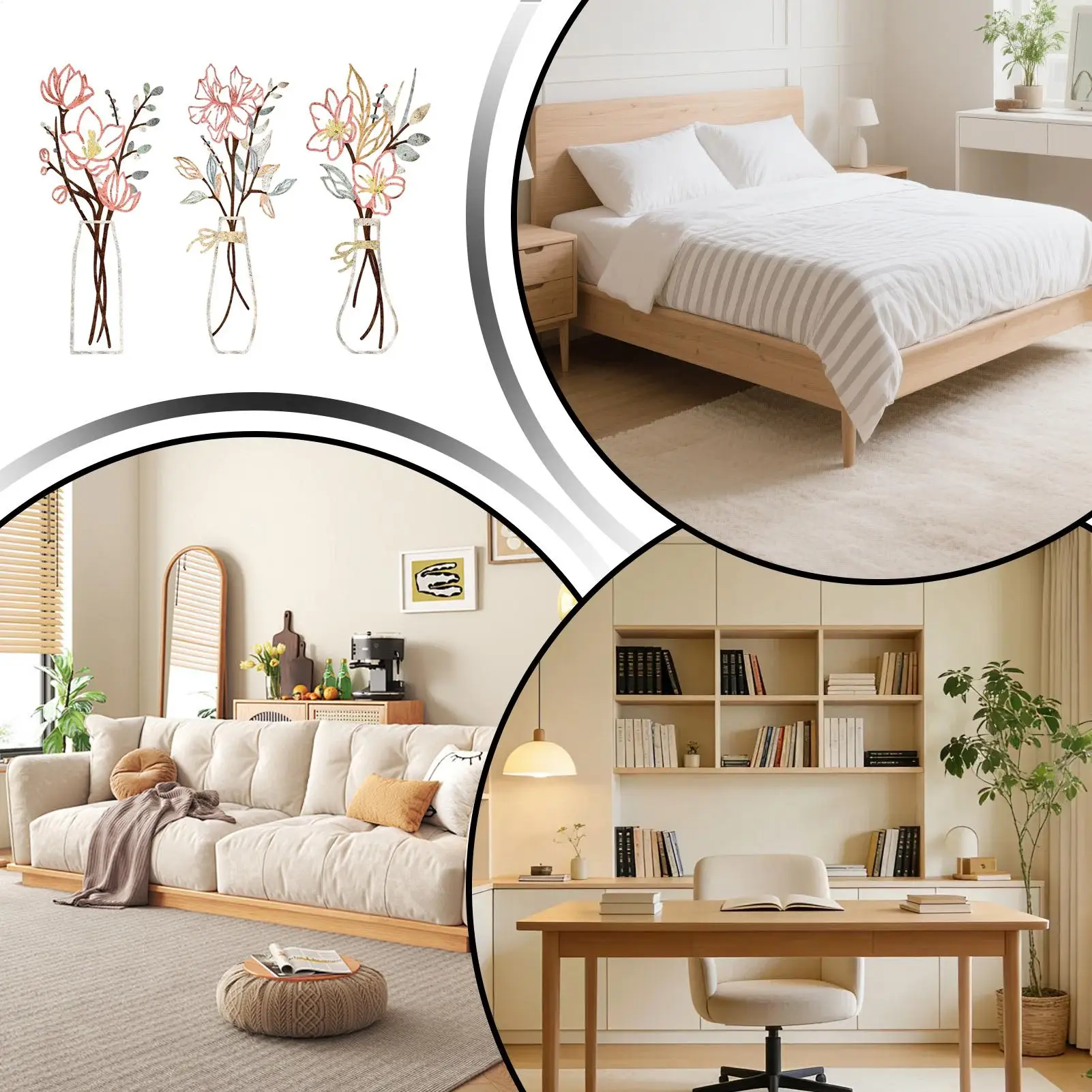 Floral Wall Art 3 Pieces Modern Rustic Colorful Decoration Decorative Metal Wall Art For Entrance Hall Study Room Dining Room