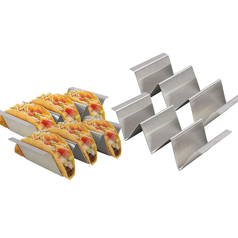4pcs Taco Holder Taco Stand Stainless Steel Tacos Shell Holder Tray Burritos Nachos Fajitas Pie Tools Table Service Restaurants