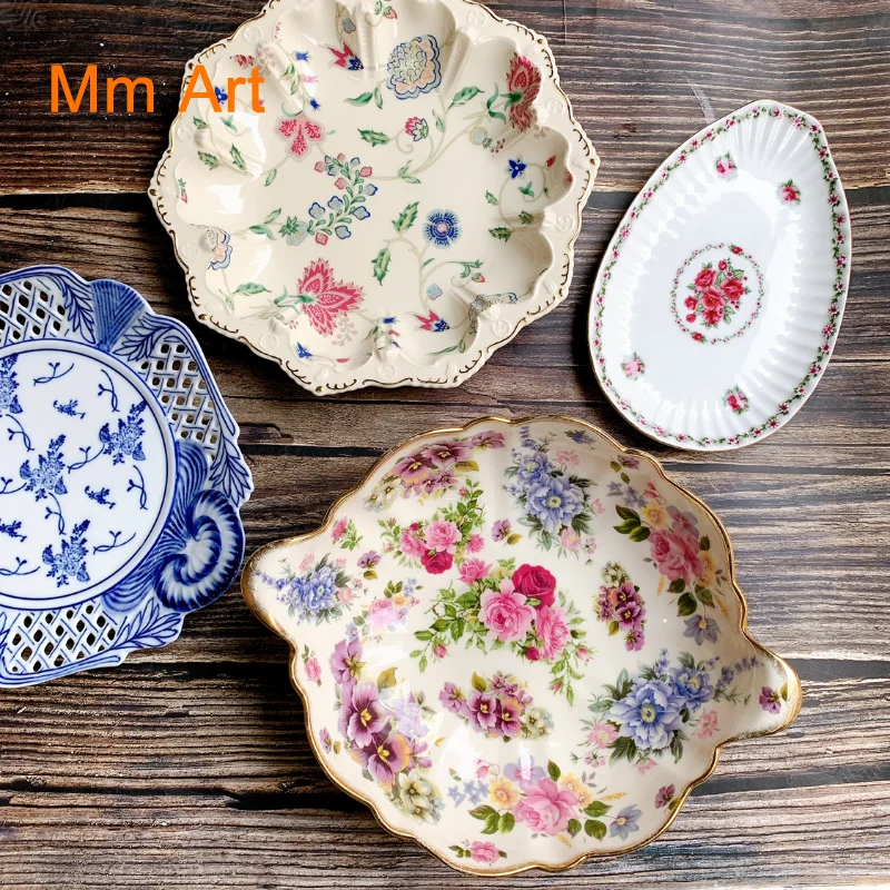 

French Retro Ceramic Salad Bowl Plate Cutlery Palace Style Cup and Saucer