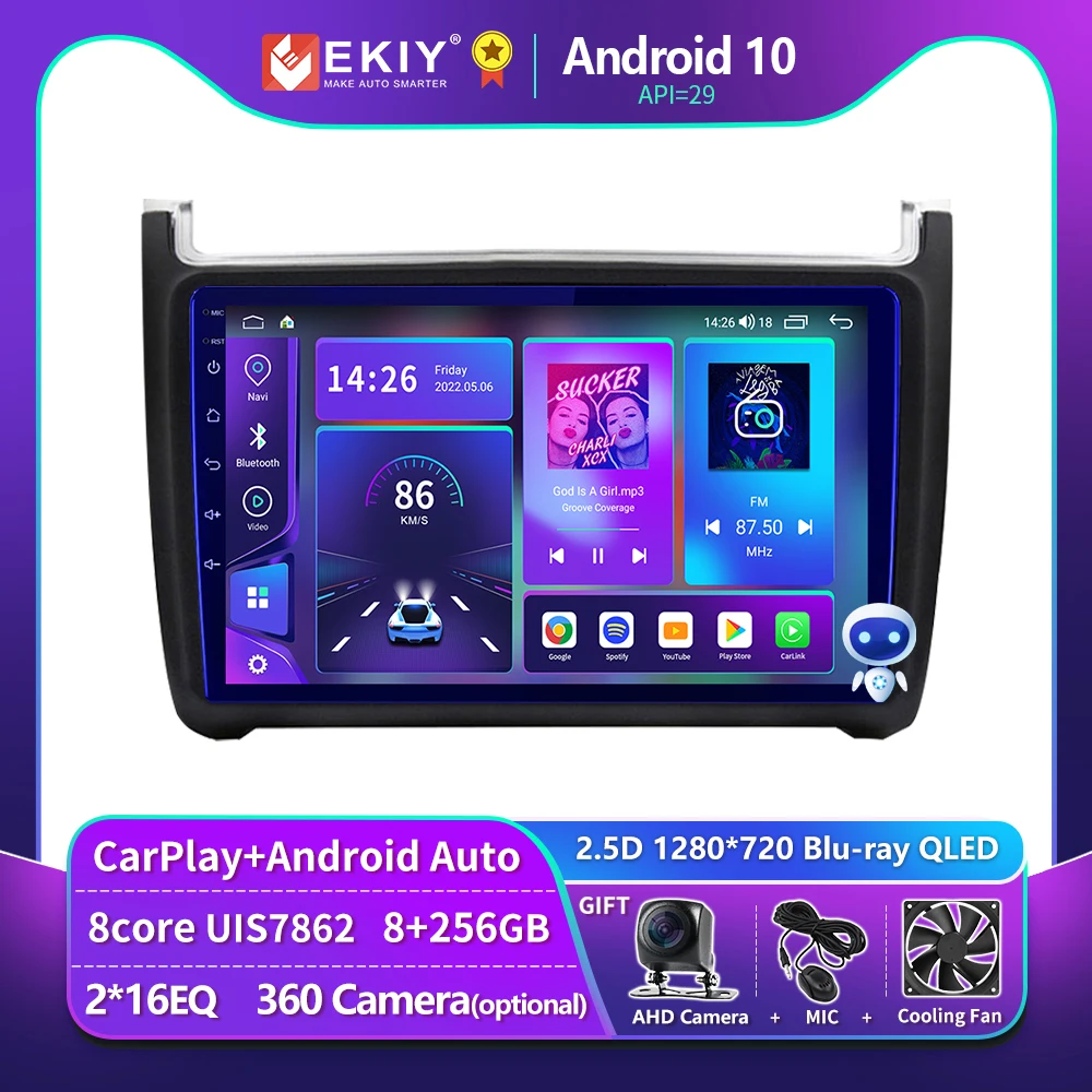 EKIY T900 For Volkswagen POLO 5 2008 - 2020 Car Radio Multimedia Player Navigation GPS Stereo DSP Android 10 CarPlay No 2din DVD