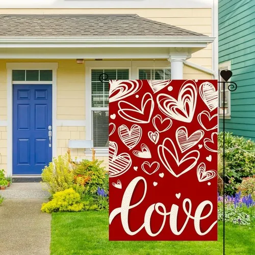 Valentine's Day Garden Flag 12 x 18 Inch Double Sided for Outside, red RED YYZ