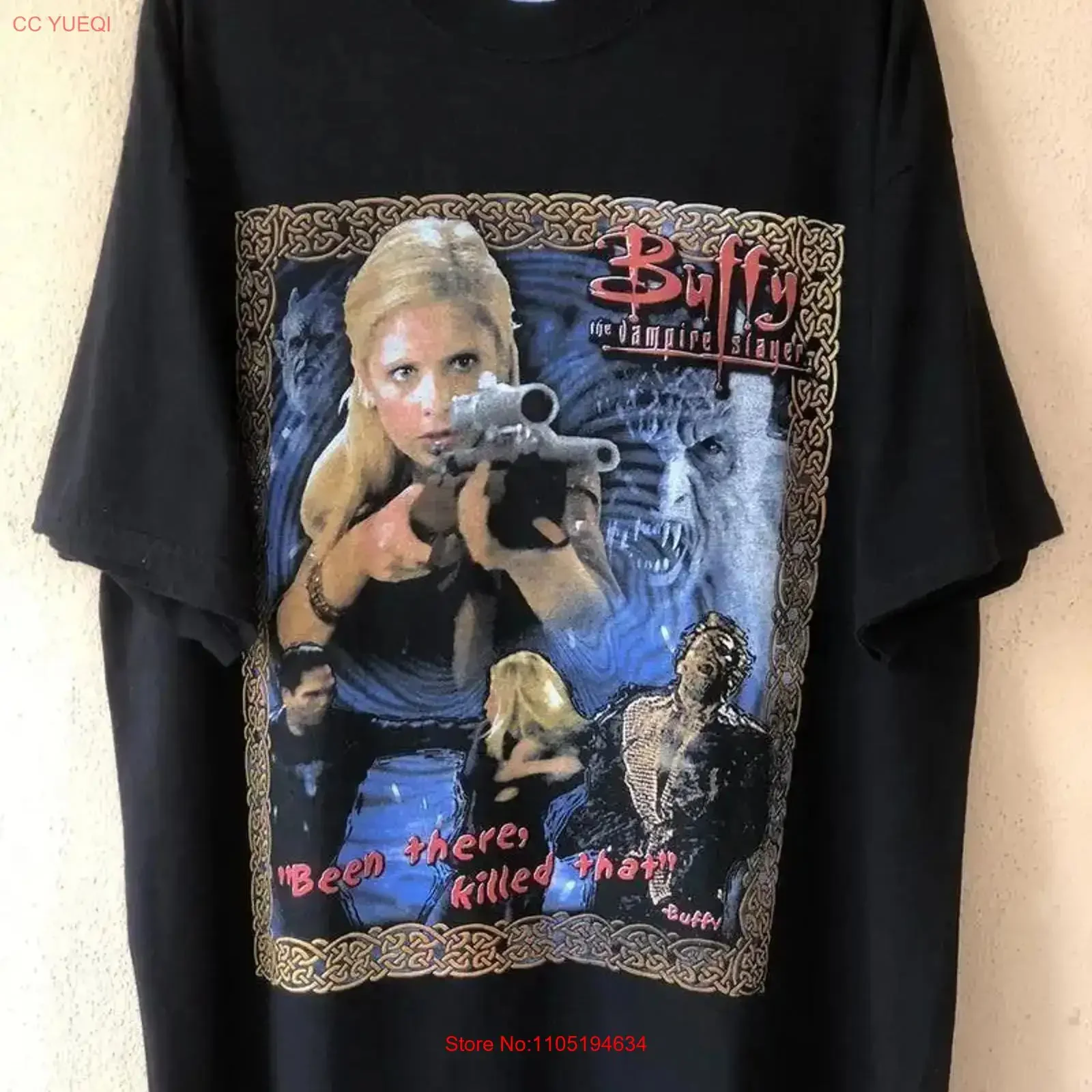 90's Buffy The Vampire Slayer Horror Movie Black T Shirt KH6424 vintage Washed Unisex Stylish streetwear fashion Casual