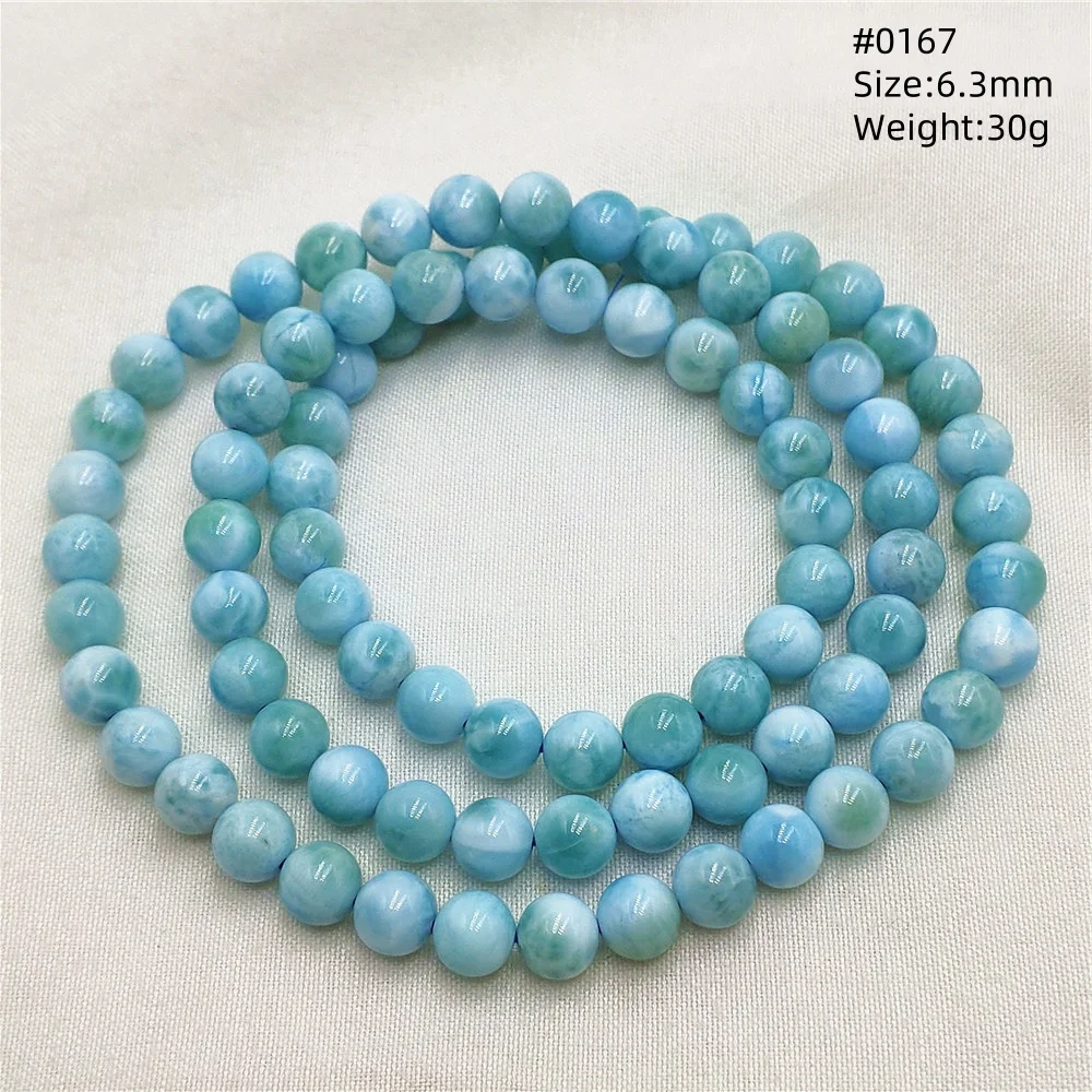 Natural Blue Larimar Round Beads Bracelet Rare Stone Larimar 6.5mm 3 Laps Woman Men Fashion Jewelry AAAAAA view 5