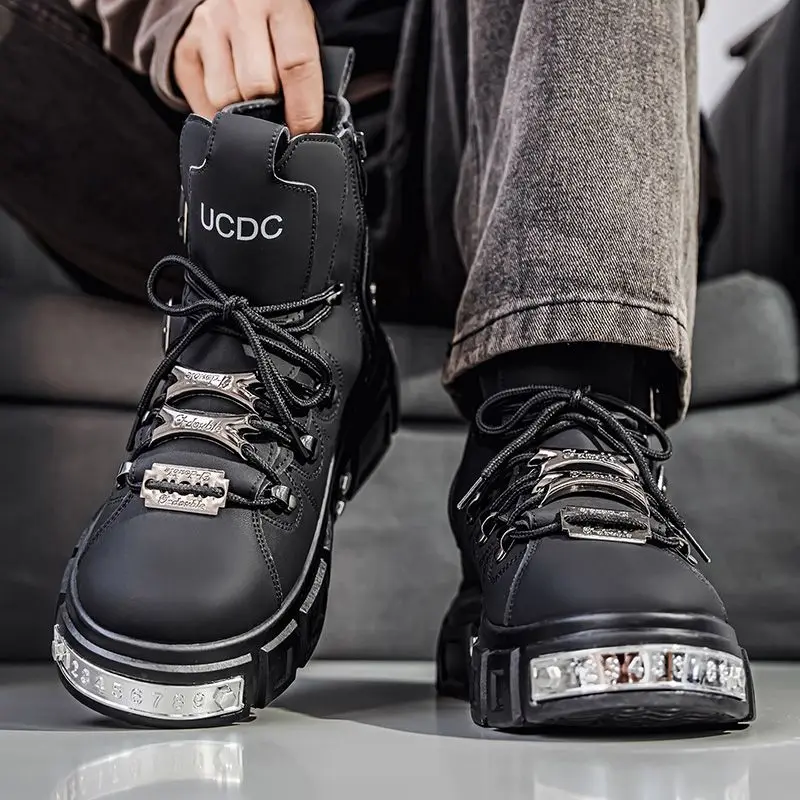 Original Brand Boots for Man Punk Platform Red Trend Luxury Man Shoes Fashion Riveted Luxury Motorcycle Boots Botines Hombre