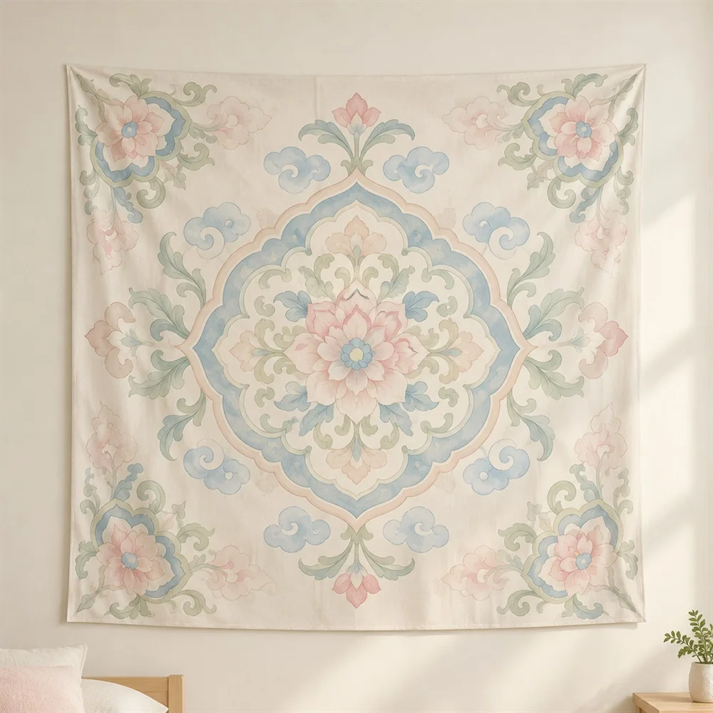 VIKAMA Korean Cloud Motif Corner Motif Korean Tapestry Wall Hanging, Aesthetic Korean Room Decor Tapestries for Bedroom Nursery