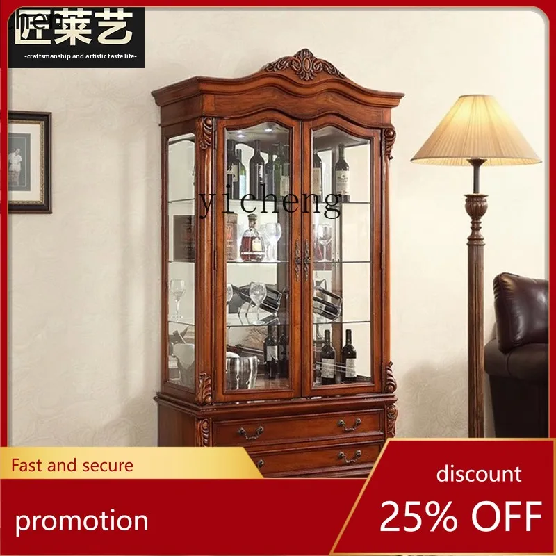 

HXL Full Solid Wood Wine Cabinet Carved Double Door Restaurant Storage Display Wine Cabinet