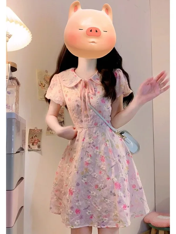 

plus Size Floral Print Dress A-Line Short Skirt Slimming Waist New Chinese Style Women's Summer Fashion High Waist ...