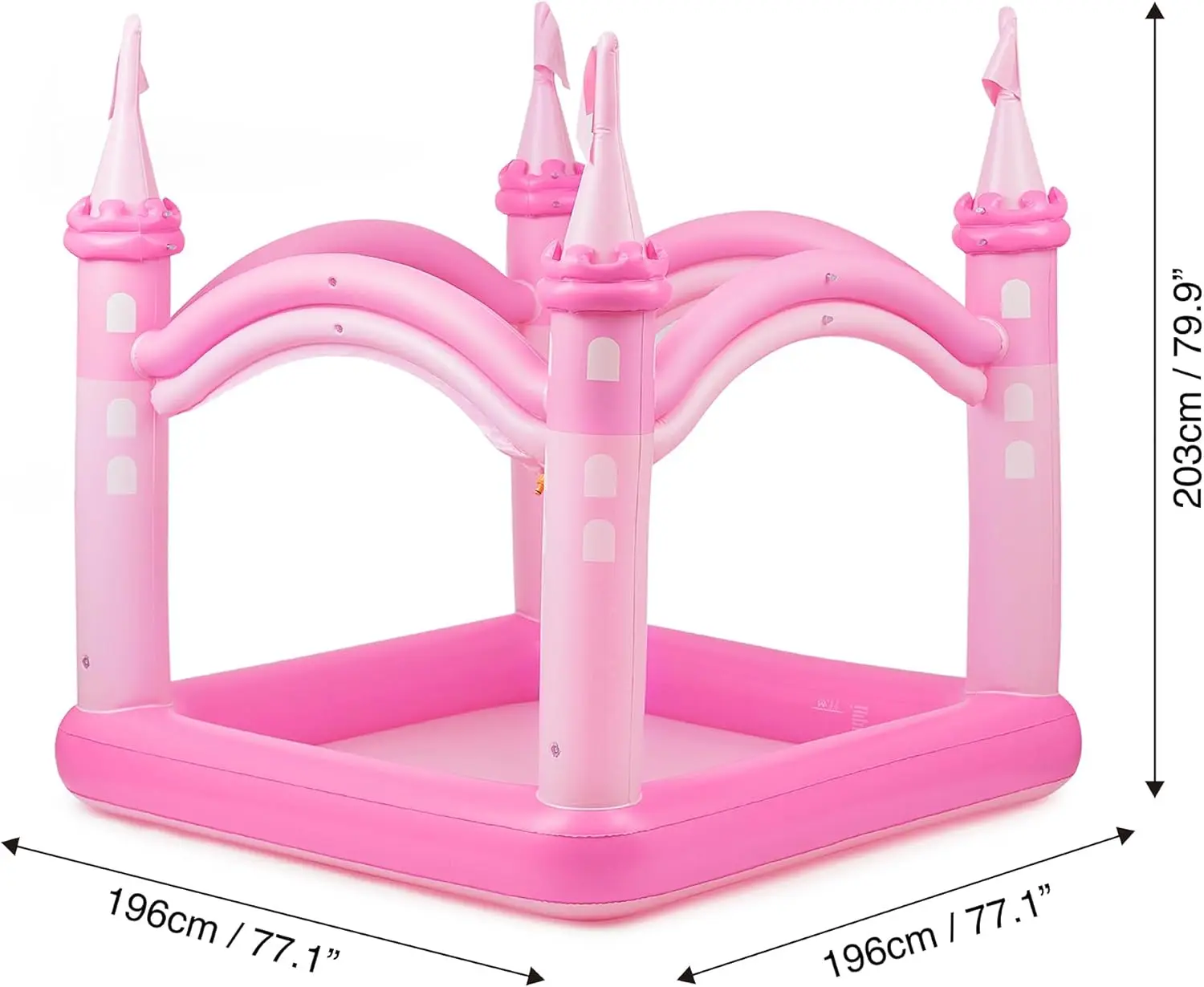 Kids Giant Inflatable Pink Castle Wading Pool & Sprinkler for Kids (Beach Balls Included)