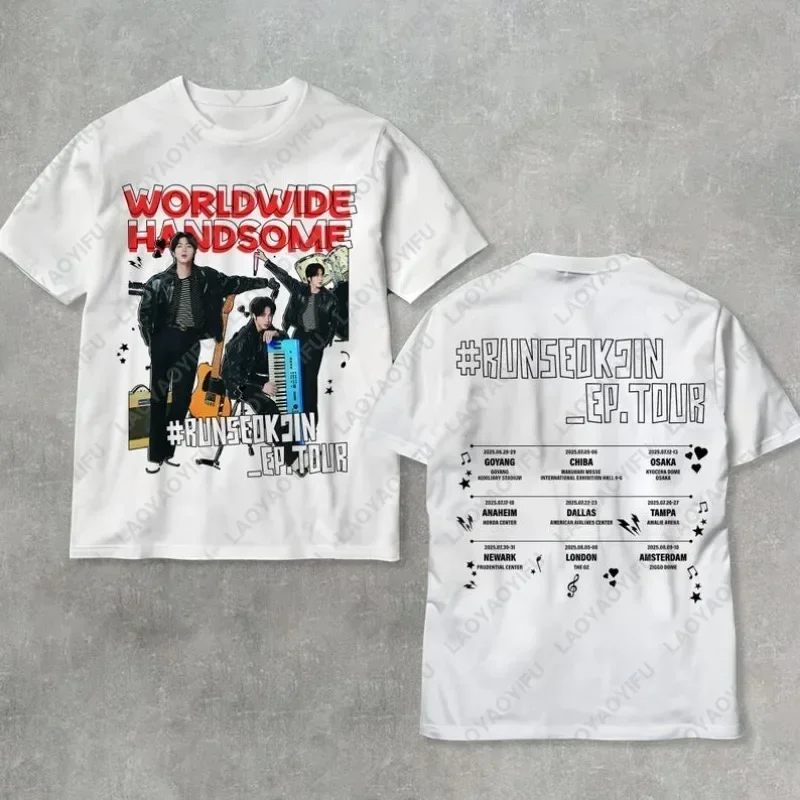 2025 تشغيل Seokjin جولة جين القطن التي شيرت الحفل في جميع أنحاء العالم وسيم الرجال النساء الجيش تيز الاتجاه كول عادية موضة الكبار بلايز هدية #5