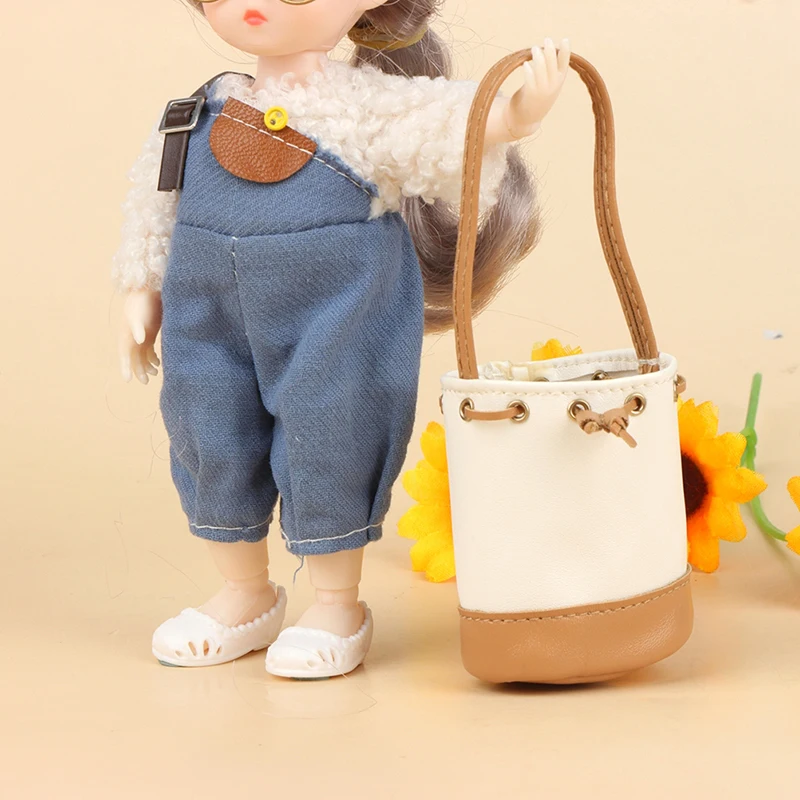 1:6 1:12 Dollhouse Miniature Bag Backpack Shoulder Bag Shopping Purse Handbag Bucket Bag Doll Decor Adjustable Shoulder Straps