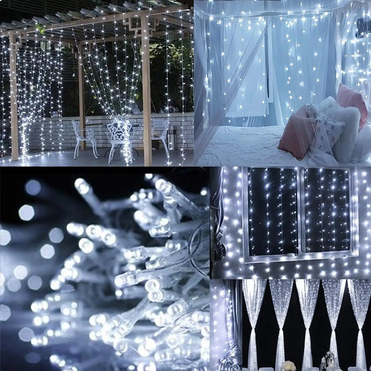 Imagem -06 - Fadas String Sincelo Levou Cortina de Luz 300 Lâmpadas de Natal Festa de Natal do Casamento do Jardim Decoração 220v 3m 3m 12strands-white 300leds de