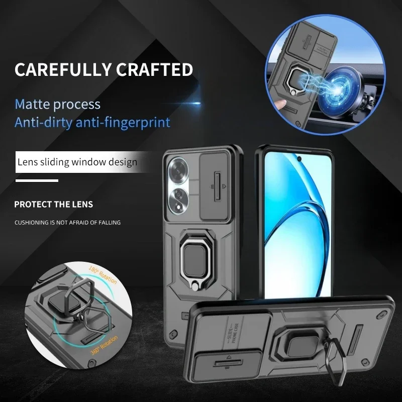 Slide Camera Funda For Oppo A60 Case Shockproof Armor Magnetic Stand Ring Phone Case For Oppo A 60 Oppoa60 4G CPH2631 Back Cover