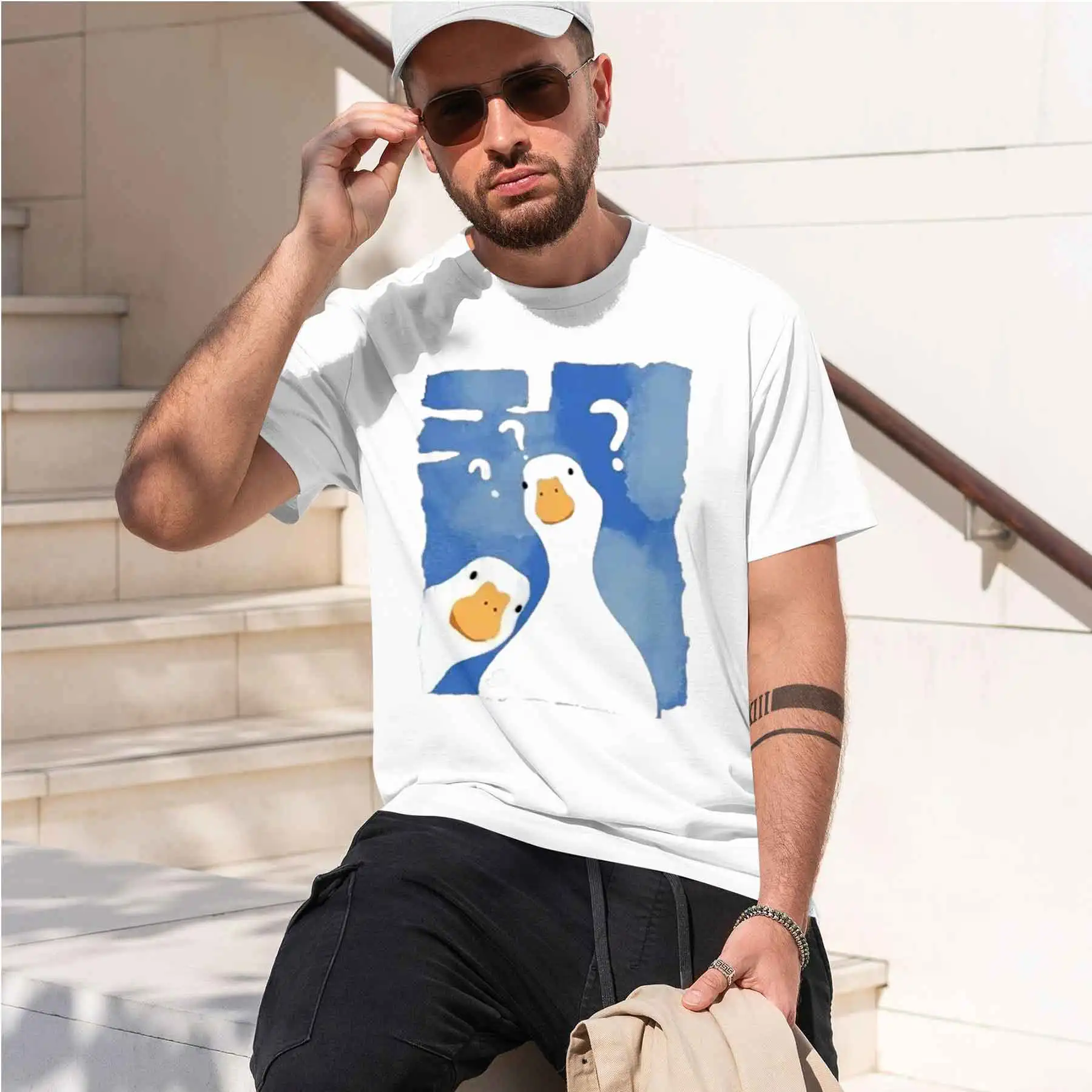 new printed T-shirt printed with  Men's Funny Question MarkPrint T-shirts Casual Crew Neck Short Sleeve Tees with Whimsical Anim
