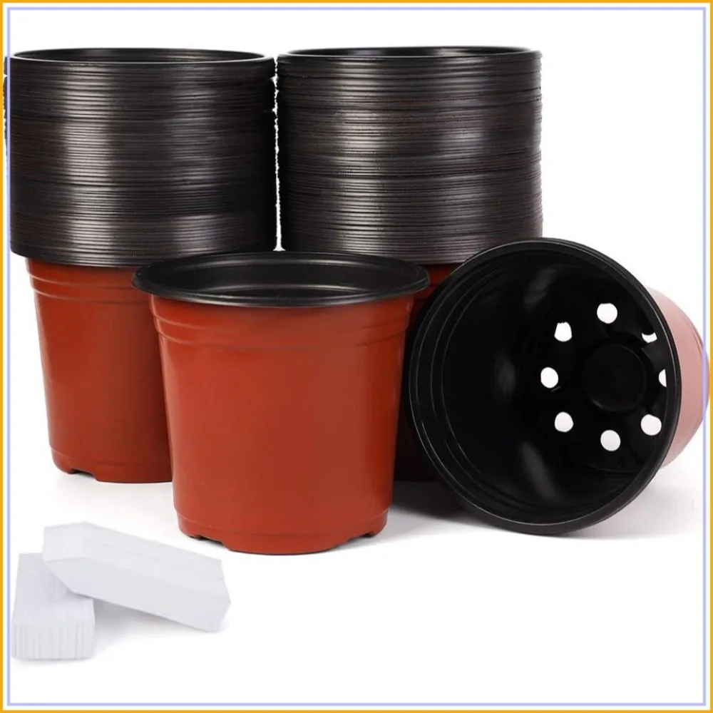 100-Pack 6 Inch Plastic Nursery Pots with 100 Plant Labels for Seedling Starting