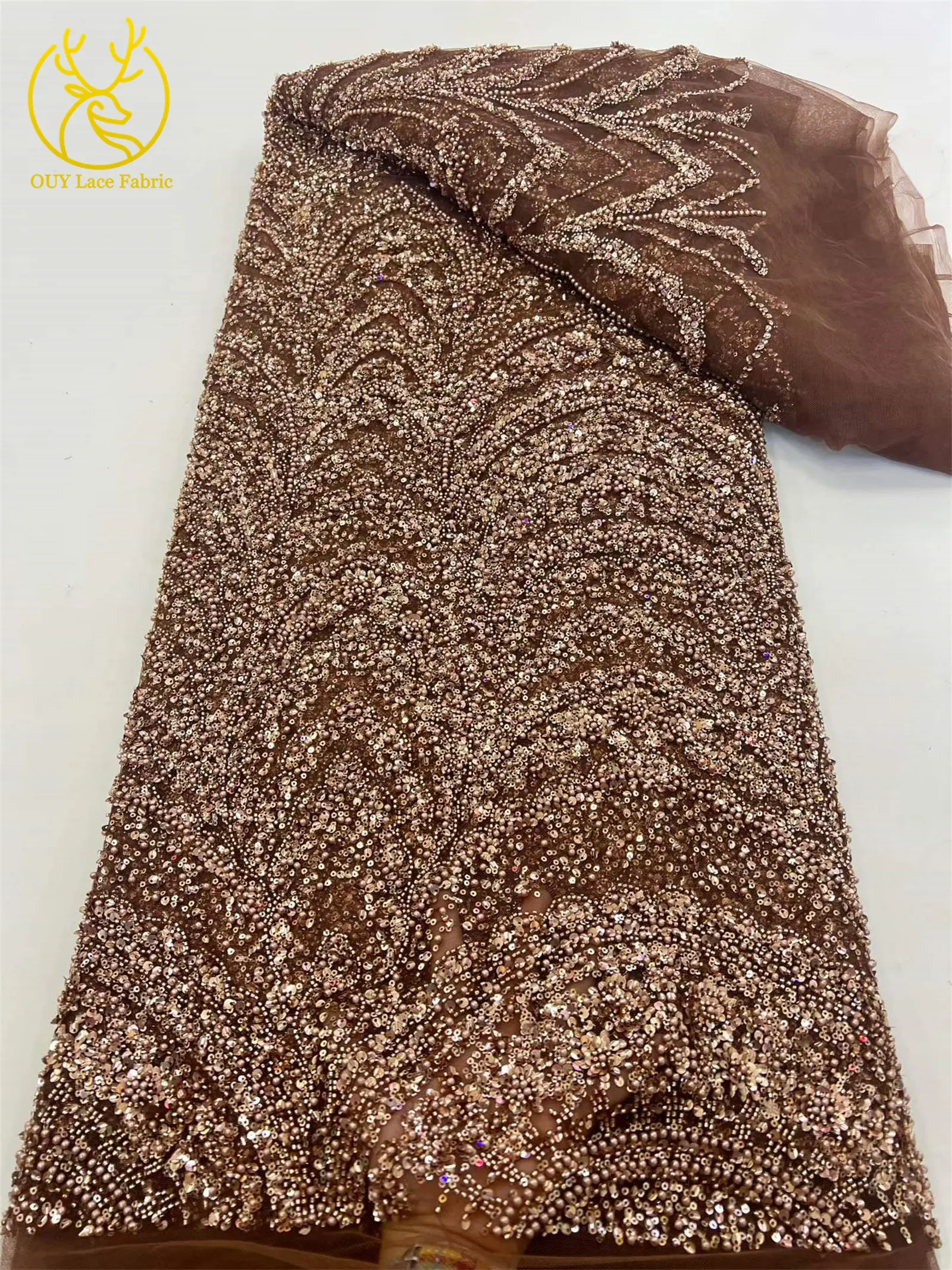 Luxuriöser nigerianischer Tüll mit Stickereien und Perlen – Hochwertiger afrikanischer Mesh-Spitzenstoff für Damen-Abendkleider und Partykleider 2026 zum Nähen – Detail 9