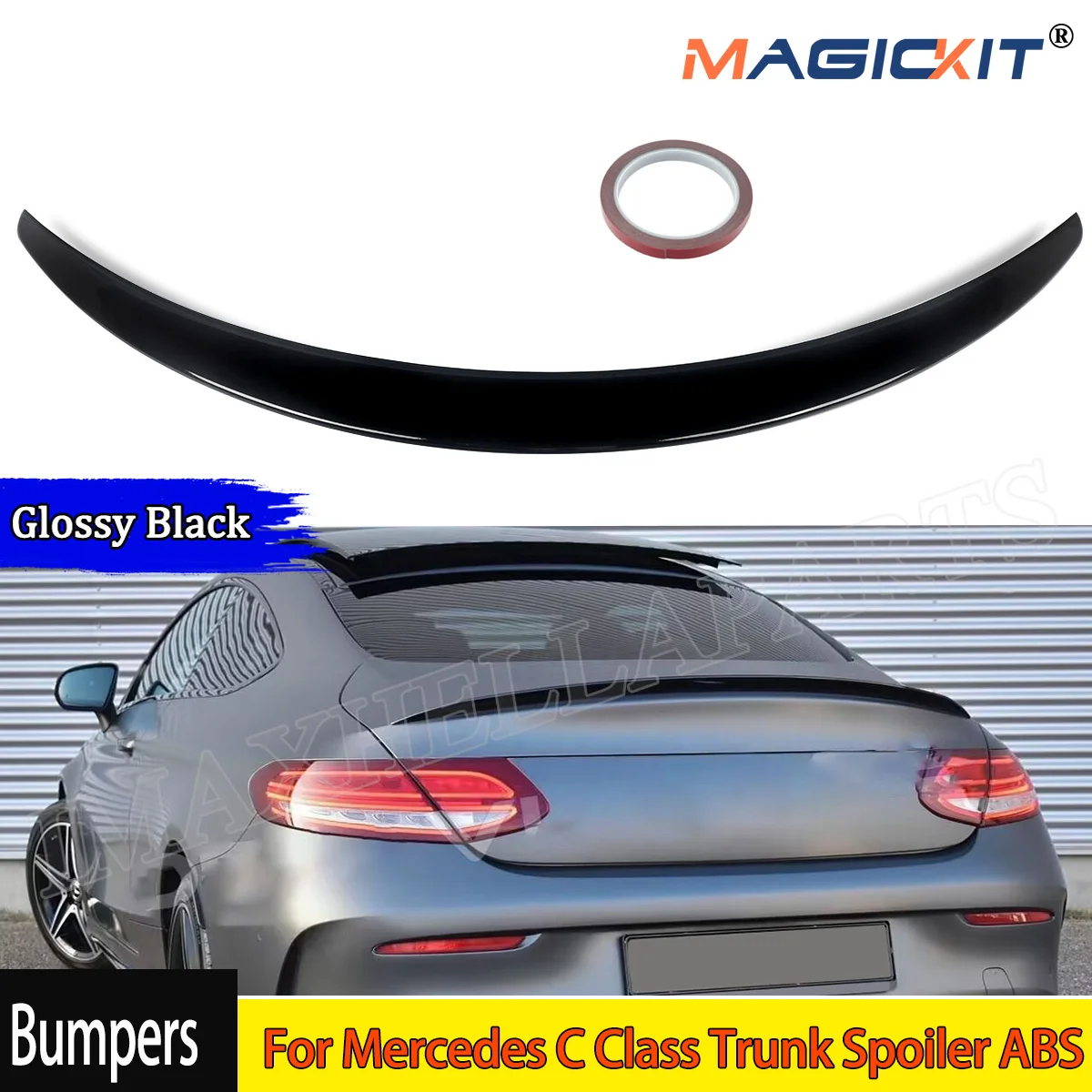 AMG Style W205  C205 For Mercedes  C Class Trunk Spoiler ABS Car Tail Lip Wing Gloss Black 2Doors