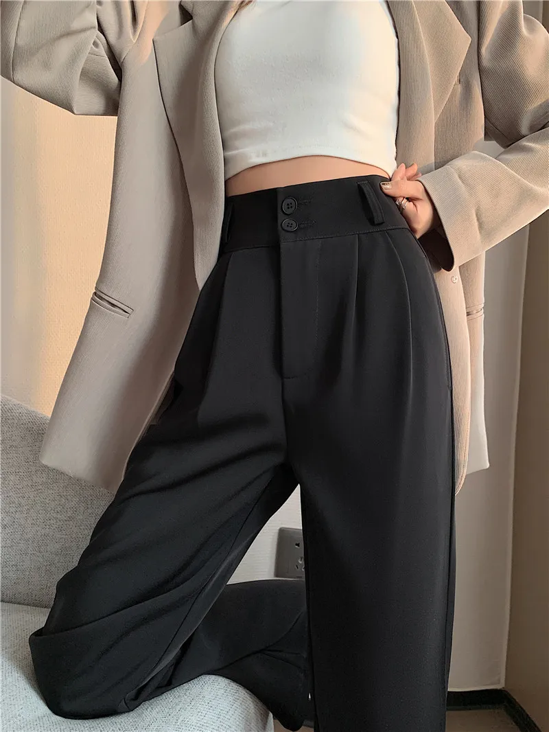 

Loose Straight Pants Personalized Elastic Waist Floor-Mopping Pants Suit Pants Casual Pants Women's Wide Leg Pants High Waist