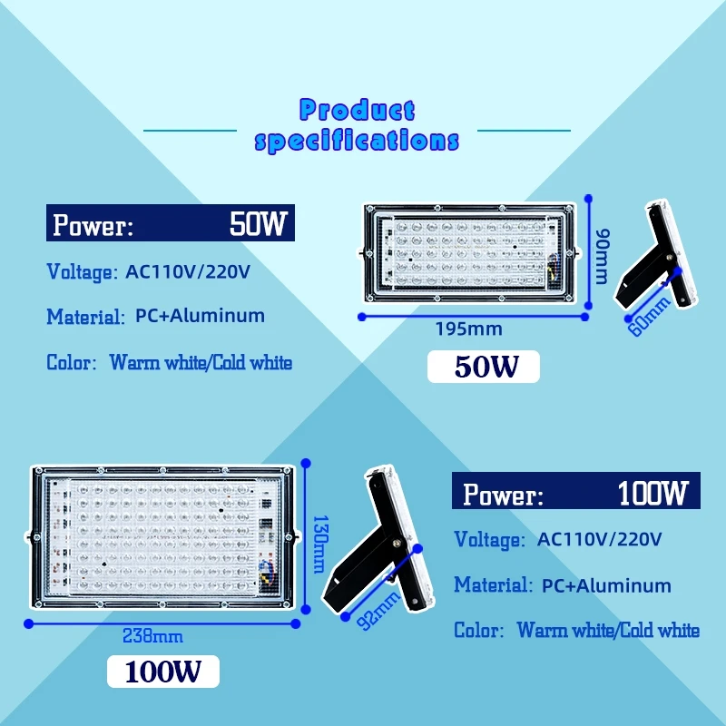 1-4pcs LED Floodlight AC220V 110V 50W 100W IP65 Waterproof For Outdoor Wall Garden Led Reflector Street Lamp Wall Flood Lights