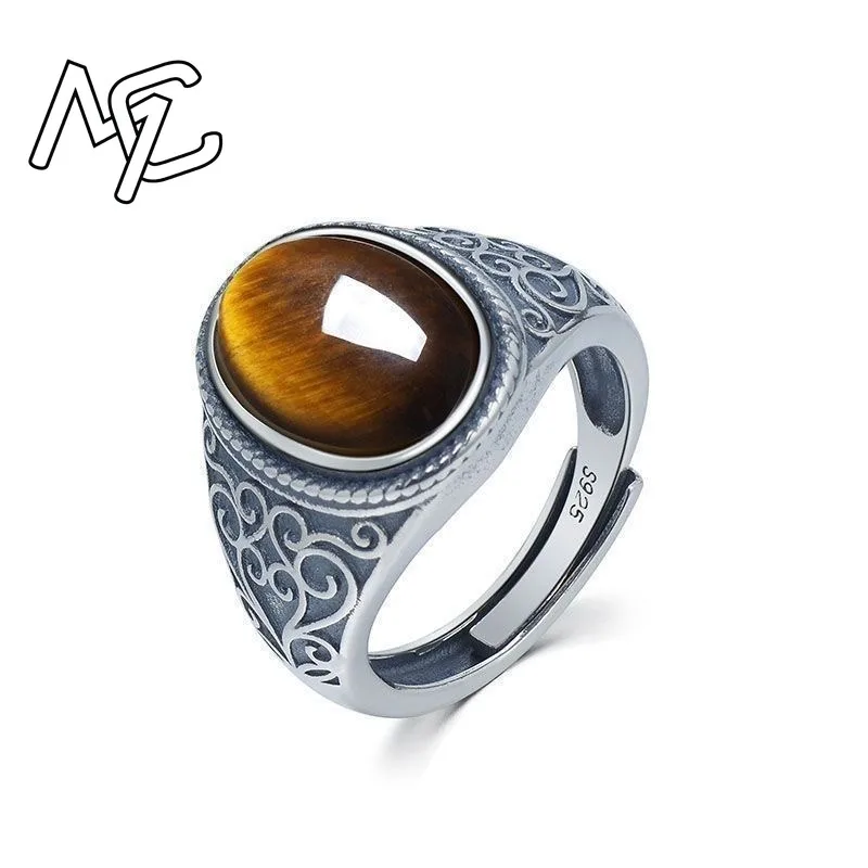 Natural Tiger Eye Stone Ring Adjustable Chinese Jadeite Amulet Fashion Charm Jewelry Hand Carved Crafts Gift Women Men
