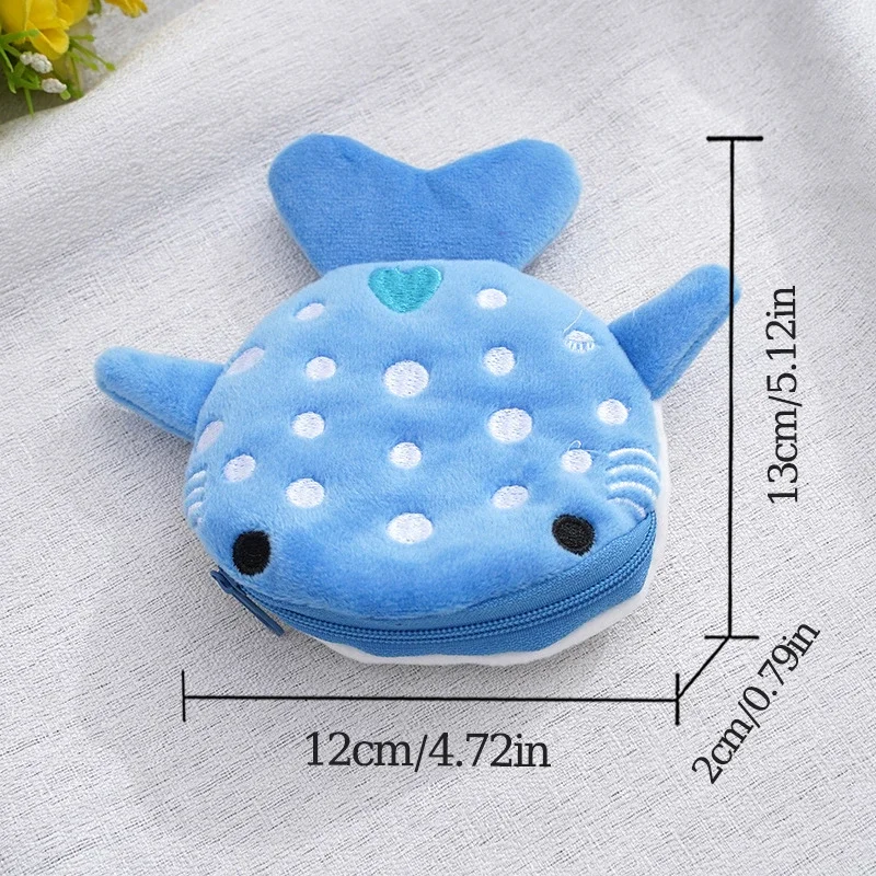 New Cartoon Shark Plush Zero Wallet Coin Bag Plush Animal Wallet For Women Kids Zipper Coin Bag Cute Pendant Data Cable Package