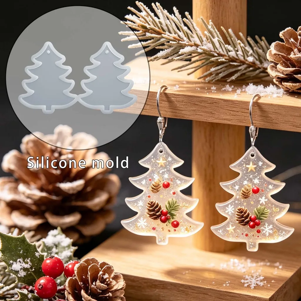 Christmas Tree Silicone Mold Two Cavity Silicone Craft Mold Tree Pendant Mold Compatible With Epoxy Resin For Diy Crafting