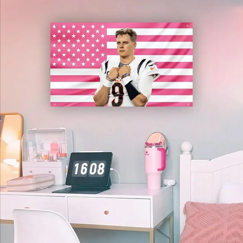 J-Joe B-Burrow Pink American Flag Decorative Home Objects Bed Room Decoration Y2k Outdoor Decor Barber Shop Funny Flags Tapestry